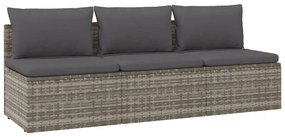 vidaXL Καναπές Κήπου Τριθέσιος Γκρι από Συνθετικό Ρατάν με Μαξιλάρια