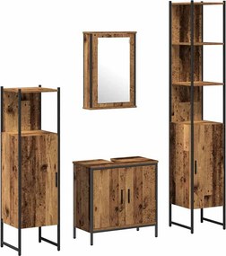 vidaXL Σετ Επίπλων Μπάνιου με ράφι 4 pcs Καφέ Επεξεργασμένο ξύλο