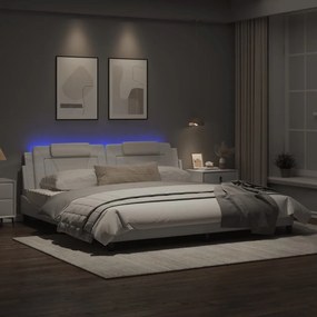 vidaXL Πλαίσιο Κρεβατιού με LED Λευκό 200x200 εκ. Συνθετικό Δέρμα