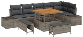vidaXL Σετ Καναπέ Κήπου με μαξιλάρι 9 pcs Γκρι Πολυ ράταν