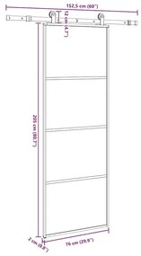 Συρόμενη Πόρτα με Μηχανισμό 76x205 εκ. Γυαλί ESG &amp; Αλουμίνιο - Μαύρο