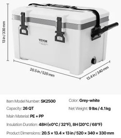 VEVOR Portable Cooler 26 QT Insulated Cooler 38 Can Capacity with Handles Strap