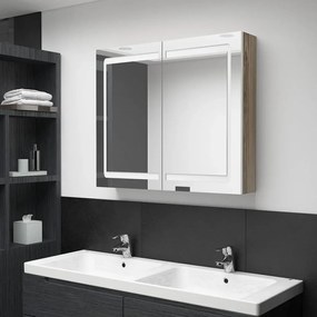 Καθρέφτης Μπάνιου με Ντουλάπι &amp; LED Λευκό και Δρυς 80x12x68 εκ.