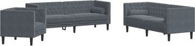 vidaXL Καναπές Chesterfield Σετ 3 Τεμ. με Στηρίγματα Σκ. Γκρι Βελούδο