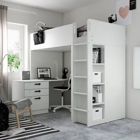 SMÅSTAD κρεβάτι σοφίτα με γραφείο με 2 ράφια, 90x200 cm 895.201.58