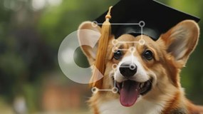 Intra Συλλεκτικό Ξύλινο Παζλ Plywood  4mm - Χαρούμενος σκύλος Corgi με καπάκι αποφοίτησης Σε Ξύλινο Κουτί - Διαστάσεις Puzzle: 10x10 cm – 25 κομμάτια