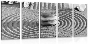 Εικόνα 5 τμημάτων Ιαπωνικός κήπος με στοιχεία Feng Shui σε ασπρόμαυρο - 100x50