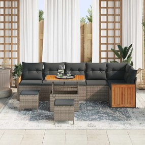 vidaXL Σετ Καναπέ Κήπου 9 pcs Γκρι Πολυέστερ και Κατασκευασμένο Ατσάλι