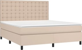 vidaXL Κρεβάτι Boxspring Στρώμα&amp;LED Καπουτσίνο 160x200 εκ. Συνθ. Δέρμα