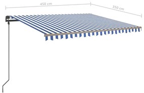 Τέντα Συρόμενη Χειροκίνητη με LED Μπλε / Λευκό 4,5x3,5 μ. - Μπλε