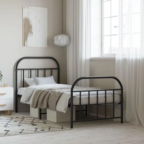 Πλαίσιο Κρεβατιού με Κεφαλάρι&amp;Ποδαρικό Μαύρο 90x200 εκ. Μέταλλο