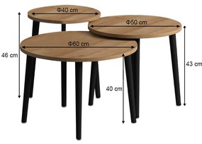 Τραπεζάκι σαλονιού σετ 3 τμχ Roma Megapap χρώμα oak Φ60x46εκ.