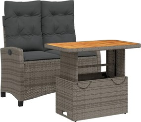 vidaXL Σετ Τραπεζαρίας Κήπου 2 τεμ. Γκρι Συνθ. Ρατάν με Μαξιλάρια