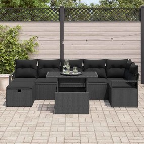 vidaXL Σετ Καναπέ Κήπου με μαξιλάρι 8 pcs Μαύρο Πολυ ράταν
