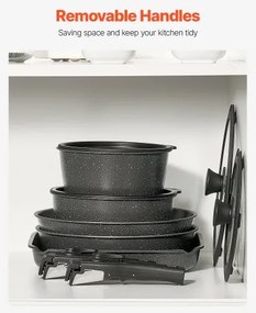 VEVOR 17 Piece Pots and Pans Set Granite Nonstick Kitchen Cookware Black