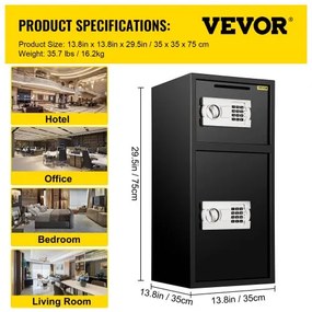 VEVOR 33&quot; Digital Double Door Safe Depository Box Gun Safes Cash Office Security Lock Strong Iron Larger Digital Safe Box