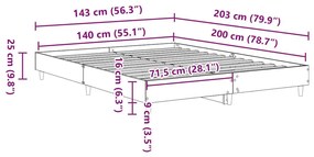 Πλαίσιο κρεβατιού χωρίς στρώμα 140x200 εκ. Επεξεργασμένο Ξύλο - Μαύρο