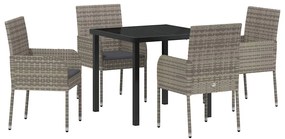 vidaXL Σέτ φαγητού για κήπο με μαξιλάρι 5 pcs Γκρι Πολυ ράταν