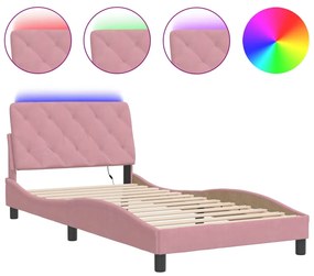 vidaXL Πλαίσιο Κρεβατιού με LED Ροζ 100x200 εκ. Βελούδινο