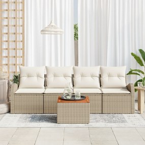 vidaXL Σετ 5 Τεμαχίων Καναπέ Κήπου με Μαξιλάρια, Μπεζ, Πολυρατάν, Ακακία