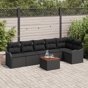vidaXL Σετ Καναπέ Κήπου 7 pcs Μαύρο Μεγάλο Ρατάν, Ξύλο