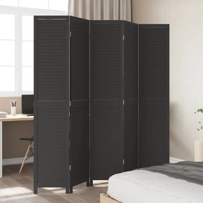 vidaXL Διαχωριστικό Χώρου με 5 Πάνελ Μαύρο από Μασίφ Ξύλο Παυλώνιας