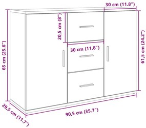 Μπουφές Γκρι Sonoma 90,5x29,5x65 εκ. από Επεξεργασμένο Ξύλο - Γκρι