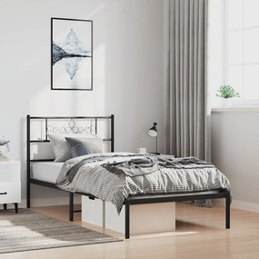 vidaXL Πλαίσιο Κρεβατιού με Κεφαλάρι Μαύρο 100 x 200 εκ. Μεταλλικό