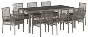 vidaXL Σέτ φαγητού για κήπο 9 pcs Γκρι Πολυ ράταν