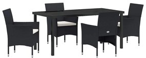 vidaXL Σέτ φαγητού για κήπο με μαξιλάρι 5 pcs Μαύρο Πολυ ράταν