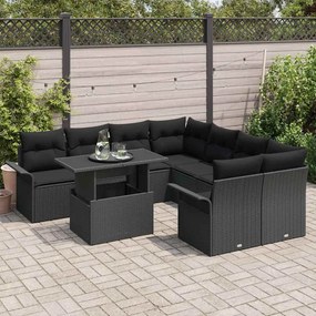 vidaXL Σετ Καναπέ Κήπου με μαξιλάρι 9 pcs Μαύρο Πολυ ράταν