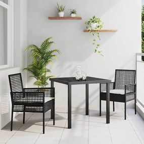 vidaXL Σετ Τραπεζαρίας Κήπου 3 Τεμαχίων με Μαξιλάρια Μαύρο Πολυ Ρατάν