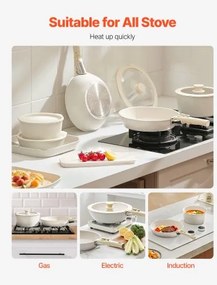 VEVOR 17 Piece Pots and Pans Set Granite Nonstick Kitchen Cookware White