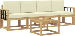 vidaXL Σειρά Καναπέ Εξωτερικού με μαξιλάρι 5 pcs Λευκό και Κρεμ