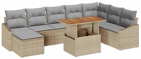 vidaXL Σέτ φαγητού για κήπο με μαξιλάρι 9 pcs Μπεζ και Γκρι