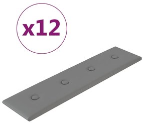 vidaXL Πάνελ Τοίχου 12 τεμ. Γκρι 60 x 15 εκ. 1,08 μ² Συνθετικό Δέρμα