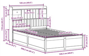 Σκελετός Κρεβατιού Χωρίς Στρώμα 120x200 εκ Μασίφ Ξύλο Πεύκου - Καφέ