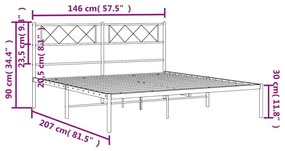 Πλαίσιο Κρεβατιού με Κεφαλάρι Μαύρο 140 x 200 εκ. Μεταλλικό - Μαύρο