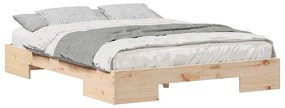 vidaXL Κρεβάτι δαπέδου Καφέ 150 x 200 cm Μασίφ ξύλο πεύκου