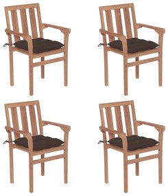 Καρέκλες Κήπου Στοιβαζόμενες 4 τεμ. Μασίφ Ξύλο Teak &amp; Μαξιλάρια - Μπεζ-Γκρι