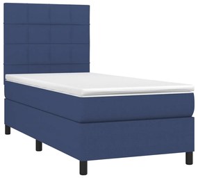 Κρεβάτι Boxspring με Στρώμα &amp; LED Μπλε 100x200 εκ. Υφασμάτινο - Μπλε