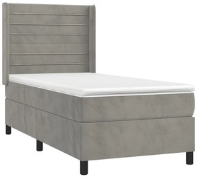 vidaXL Κρεβάτι Boxspring με Στρώμα &amp; LED Αν.Γκρι 90x190 εκ. Βελούδινο