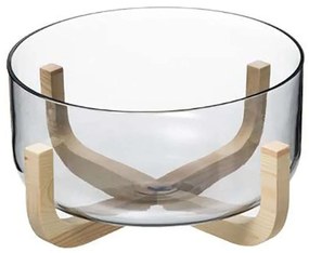 Σαλατιέρα Γυάλινη Σε βάση Bamboo 07.173779 Φ24cm Clear-Natural Small Glass