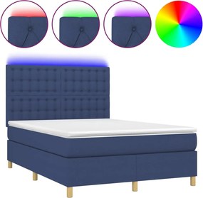 vidaXL Κρεβάτι Boxspring με Στρώμα &amp; LED Μπλε 140x200 εκ. Υφασμάτινο