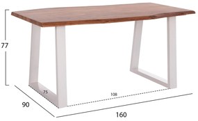Τραπέζι MONTANA C8336.12 από Ξύλο Ακακίας 4εκ. &amp; Μεταλλικά Λευκά πόδια 160x90x77Υεκ. 160x90x77 εκ.