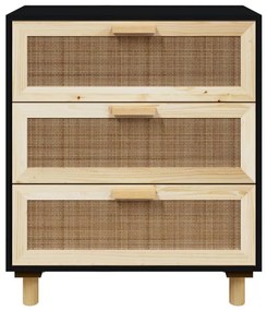 vidaXL Συρταριέρα Μαύρη 60x30x70 εκ. από Μασίφ Πεύκο &amp; Φυσικό Ρατάν