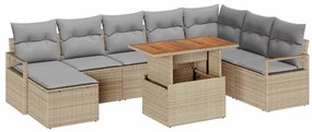 vidaXL Σετ Καναπέ Κήπου με μαξιλάρι 9 pcs Μπεζ, Γκρι