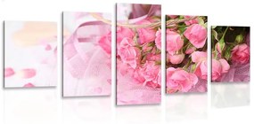 Ρομαντικό ροζ μπουκέτο τριαντάφυλλα εικόνας 5 τμημάτων - 100x50