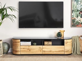 Τραπέζι Tv Berwyn 522, Ανοιχτό χρώμα ξύλου, Μαύρο, 160x44x40cm, 40 kg | Epipla1.gr