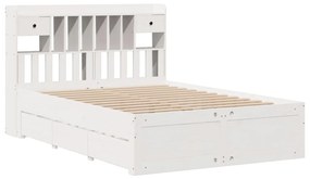 Κρεβάτι Βιβλιοθήκη Χωρίς Στρώμα 140x190 εκ Μασίφ Ξύλο Πεύκου - Λευκό